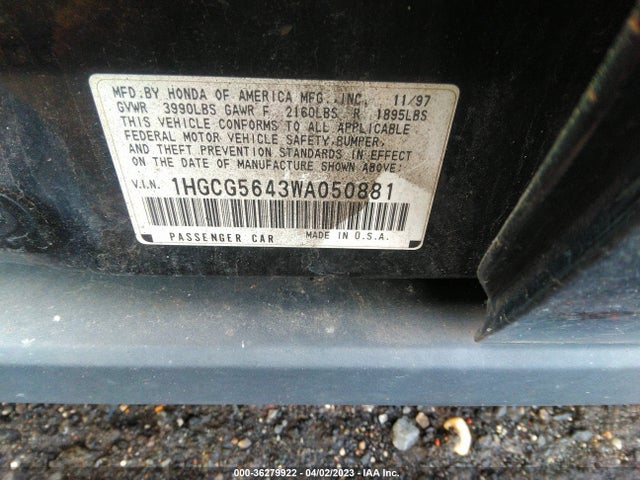 1998 HONDA ACCORD SDN LX VIN: 1HGCG5643WA050881