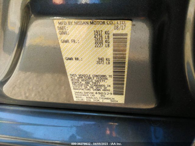 1N4AL3AP2HC490529 Nissan Altima 2.5 Sr