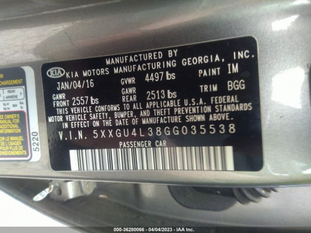 5XXGU4L38GG035538 KIA OPTIMA EX