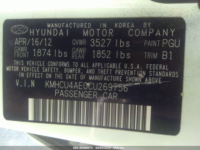 2012 HYUNDAI ACCENT GLS VIN: KMHCU4AE0CU269756