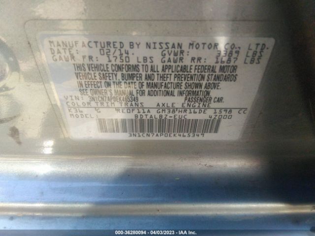 3N1CN7AP0EK465349 Nissan VERSA SV