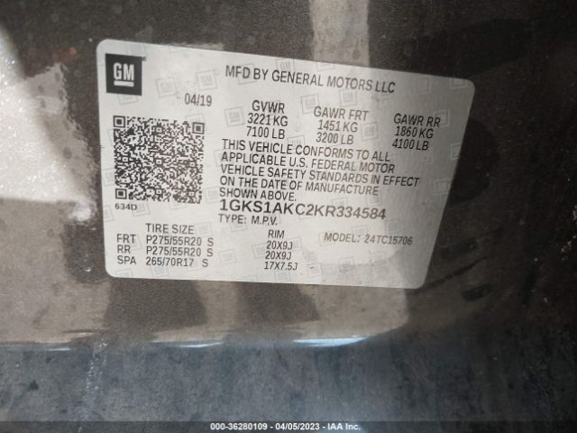 1GKS1AKC2KR334584 GMC YUKON SLE