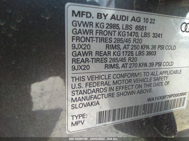 WA1VXBF79PD003980 Audi Q7 Prestige