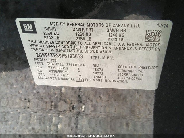 GMC Terrain Slt 2015 2GKFLTE39F6193663 Image 9