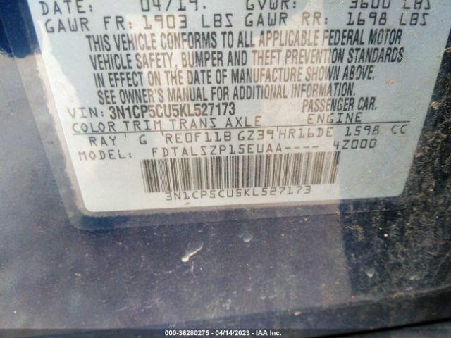 3N1CP5CU5KL527173 Nissan KICKS SV