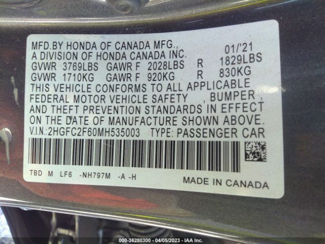 Honda Civic Sedan Lx 2021 2HGFC2F60MH535003 Image 10
