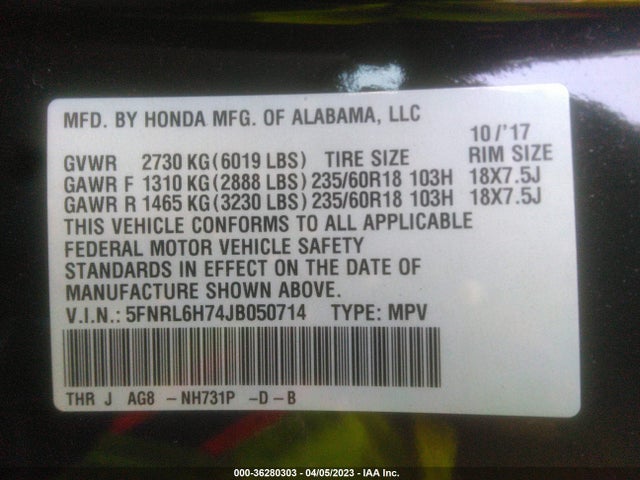 Honda Odyssey Ex-l 2018 5FNRL6H74JB050714 Image 10
