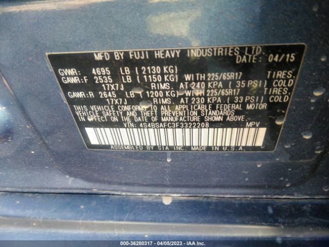 4S4BSAFC3F3322208 Subaru Outback 2.5i Premium
