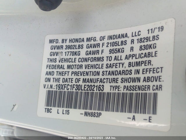 Honda Civic Sedan Ex 2020 19XFC1F30LE202163 Image 10
