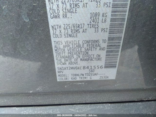 5N1AT2MV6KC841556 Nissan ROGUE S