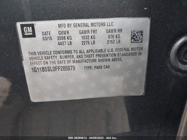 2015 CHEVROLET MALIBU LS VIN: 1G11B5SL0FF285879