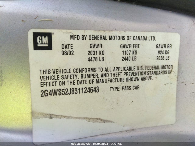 2003 BUICK CENTURY CUSTOM VIN: 2G4WS52J831124643