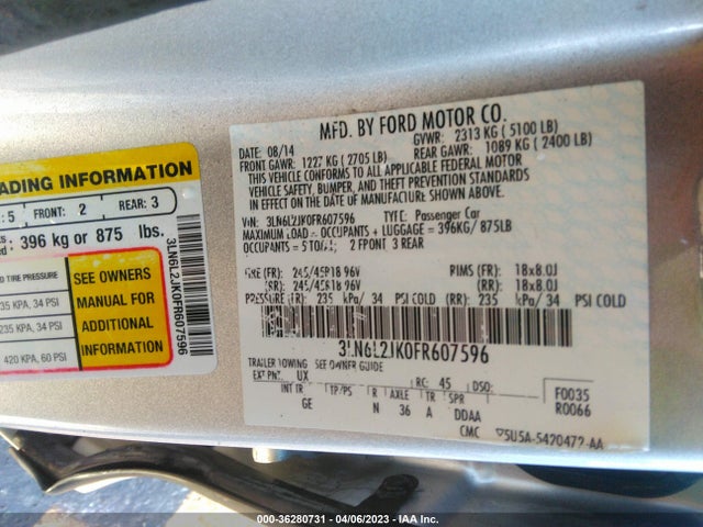 3LN6L2JK0FR607596 Lincoln MKZ
