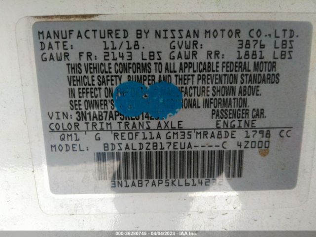 3N1AB7AP5KL614232 Nissan SENTRA SV