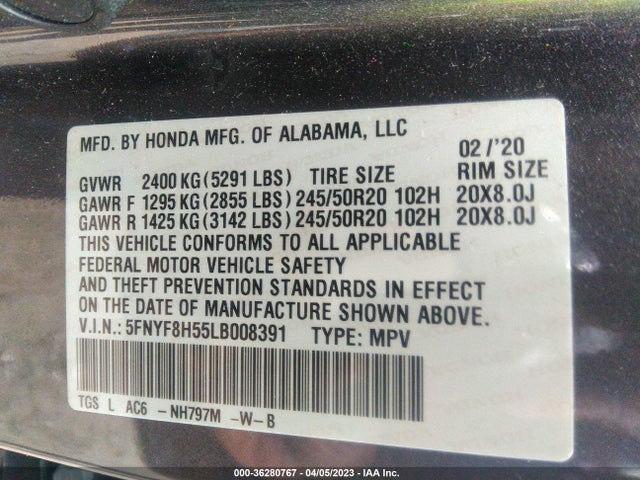 Honda Passport Ex-l 2020 5FNYF8H55LB008391 Image 9