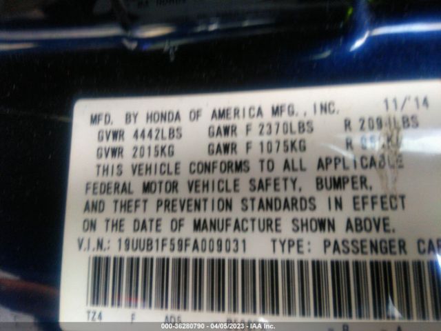 19UUB1F59FA009031 Acura TLX TECH