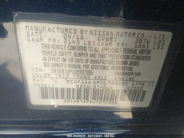 Nissan SENTRA S 2018 3N1AB7APXJY297355 Image 10