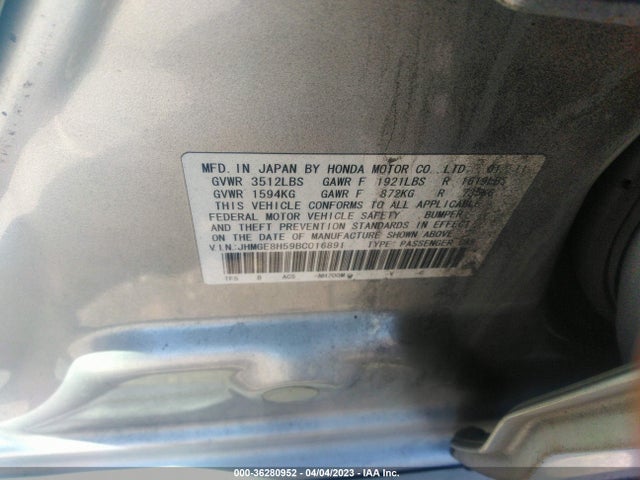 2011 HONDA FIT SPORT VIN: JHMGE8H59BC016891