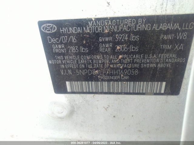 2017 HYUNDAI ELANTRA SE VIN: 5NPD84LF7HH169058