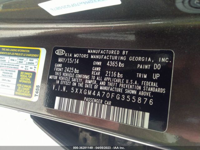 5XXGM4A70FG355876 KIA Optima Lx