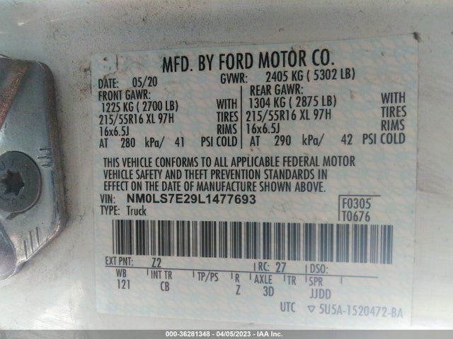 Ford Transit Connect Van Xl 2020 NM0LS7E29L1477693 Image 10
