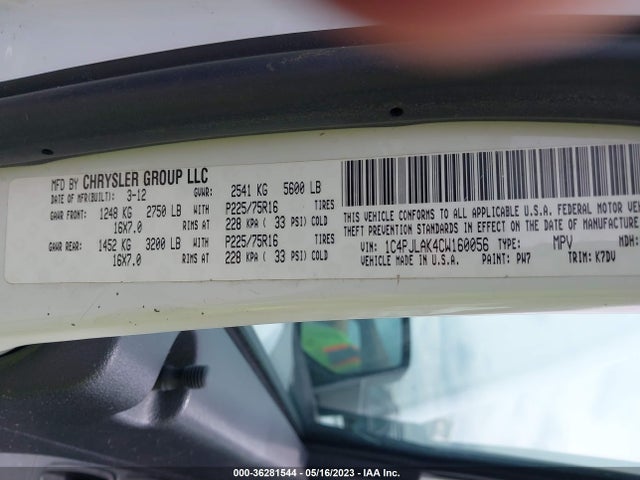 2012 JEEP LIBERTY SPORT VIN: 1C4PJLAK4CW160056