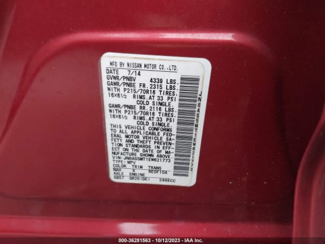 JN8AS5MT1EW621773 Nissan Rogue Select S