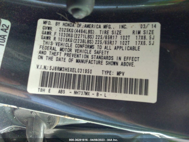 Honda CR-V EX 2014 5J6RM3H5XEL031950 Image 9