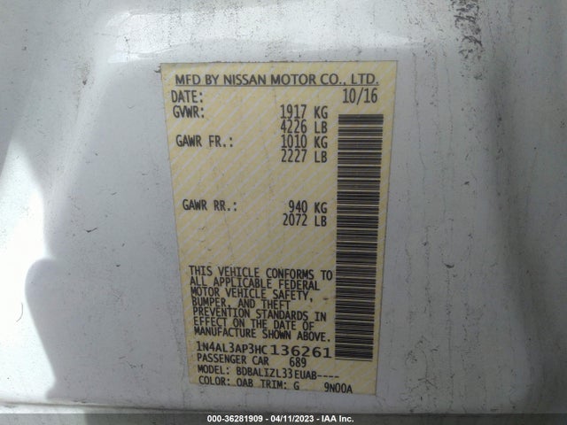 2017 NISSAN ALTIMA 2.5 VIN: 1N4AL3AP3HC136261