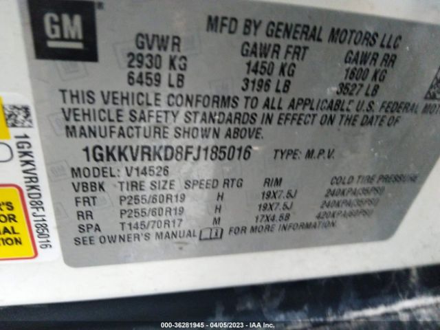 1GKKVRKD8FJ185016 GMC ACADIA SLT
