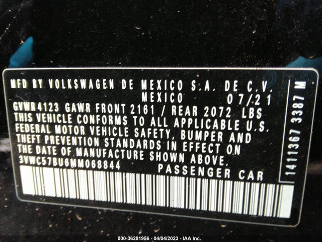 3VWC57BU6MM068844 Volkswagen Jetta S/se/r-line