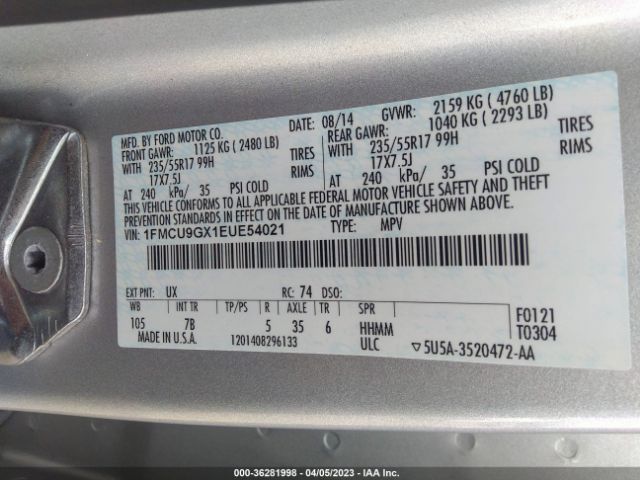 1FMCU9GX1EUE54021 Ford ESCAPE SE