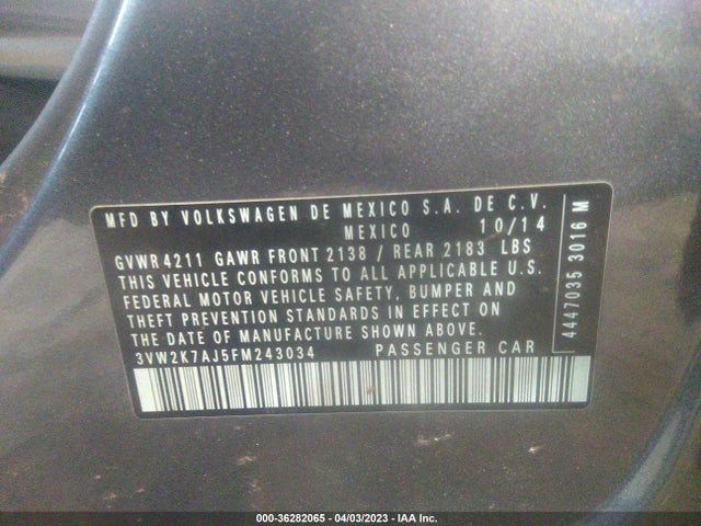 3VW2K7AJ5FM243034 Volkswagen Jetta Sedan 2.0l S W/technology