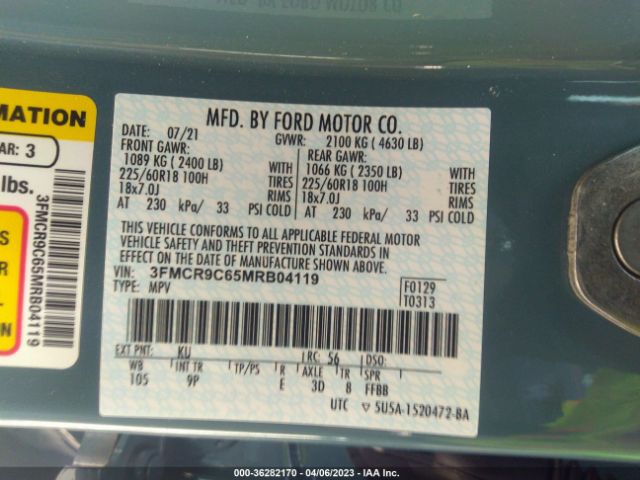 3FMCR9C65MRB04119 Ford Bronco Sport Outer Banks