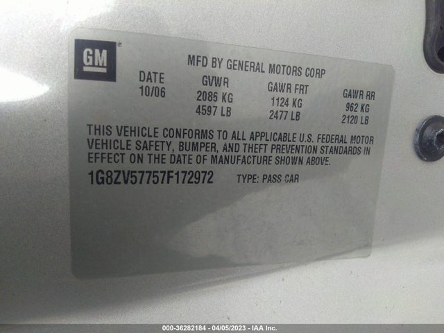 2007 SATURN AURA XR VIN: 1G8ZV57757F172972