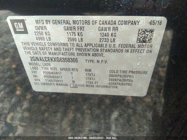 Chevrolet EQUINOX LT 2016 2GNALCEKXG6358366 Image 10