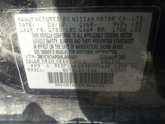 3N1CN7AP0HL866401 Nissan Versa Sedan Sv