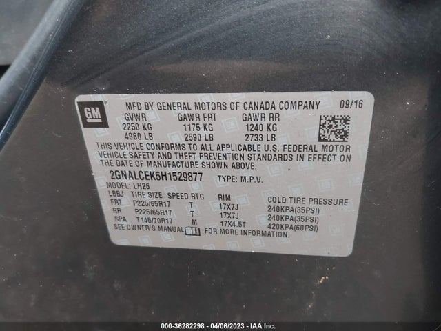 Chevrolet EQUINOX LT 2017 2GNALCEK5H1529877 Image 10
