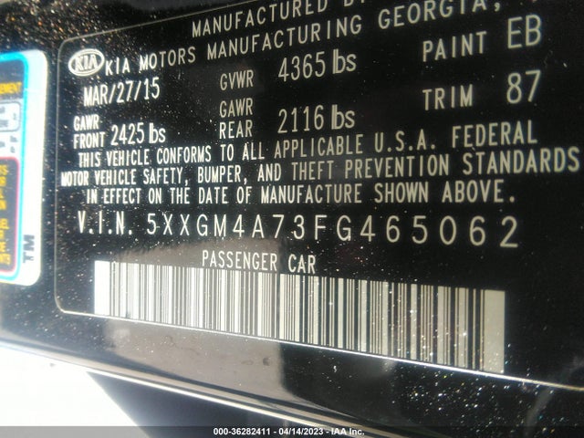 KIA Optima Lx 2015 5XXGM4A73FG465062 Image 10