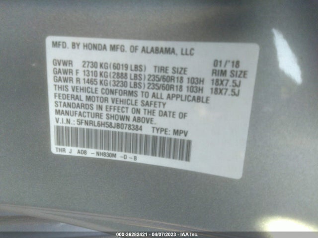 Honda ODYSSEY EX 2018 5FNRL6H58JB078384 Image 9