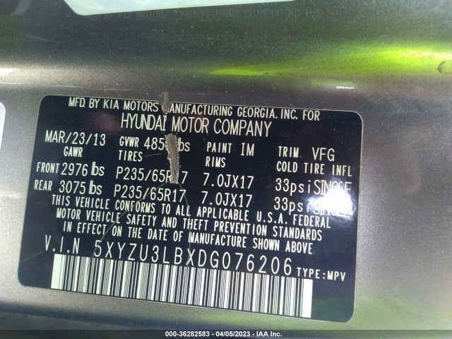 2013 HYUNDAI SANTA FE SPORT VIN: 5XYZU3LBXDG076206