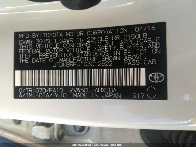 Toyota Prius Two 2016 JTDKBRFU1G3012622 Image 10