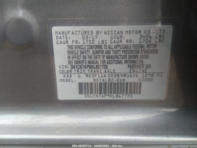 3N1CN7AP9HL867725 Nissan Versa Sedan Sv