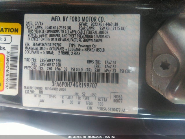 Ford FUSION SE 2016 3FA6P0H74GR199707 Image 9