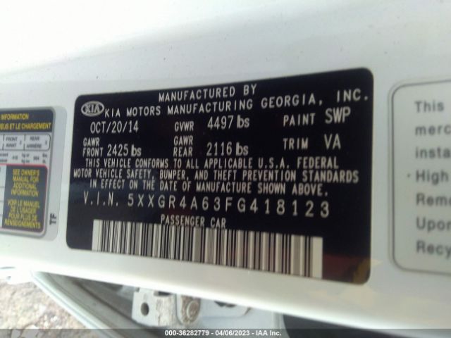 5XXGR4A63FG418123 KIA Optima Sxl Turbo