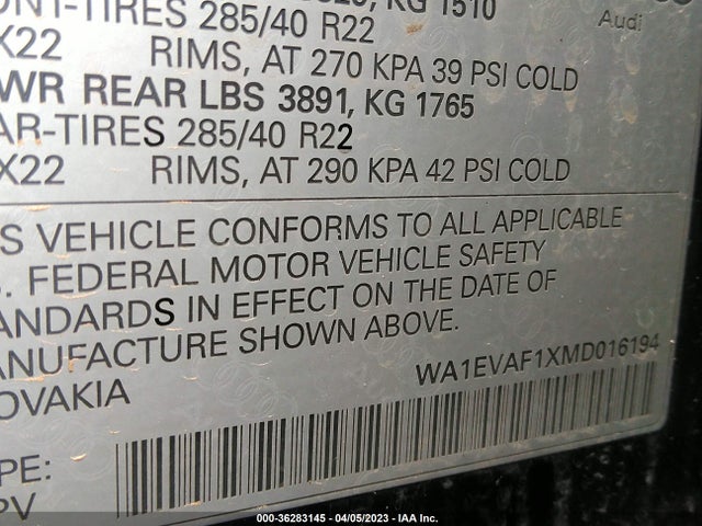WA1EVAF1XMD016194 Audi Q8 Premium Plus
