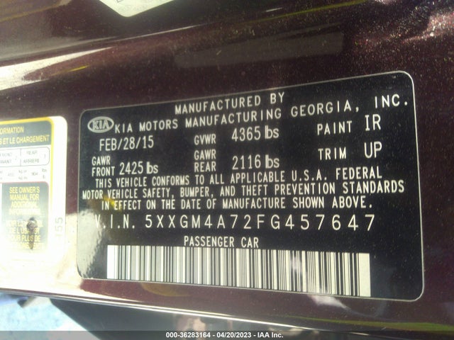 KIA Optima Lx 2015 5XXGM4A72FG457647 Image 9