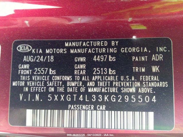 5XXGT4L33KG295504 KIA Optima S