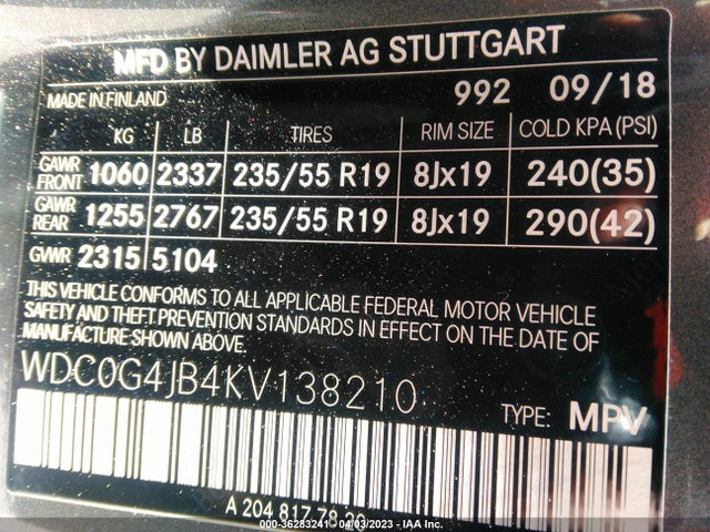 WDC0G4JB4KV138210 Mercedes-Benz Glc Glc 300