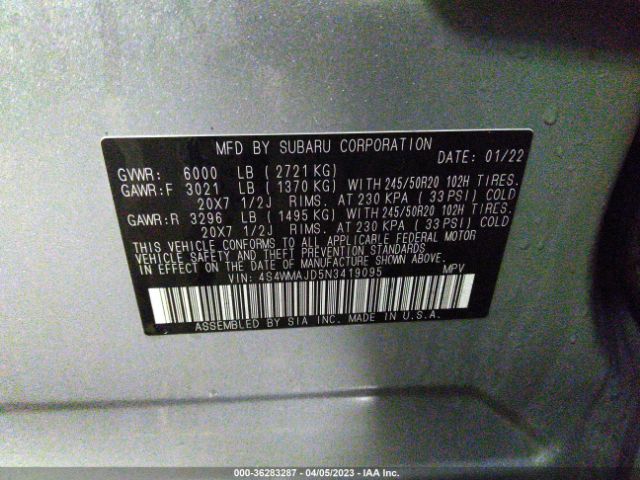 4S4WMAJD5N3419095 Subaru Ascent Onyx Edition
